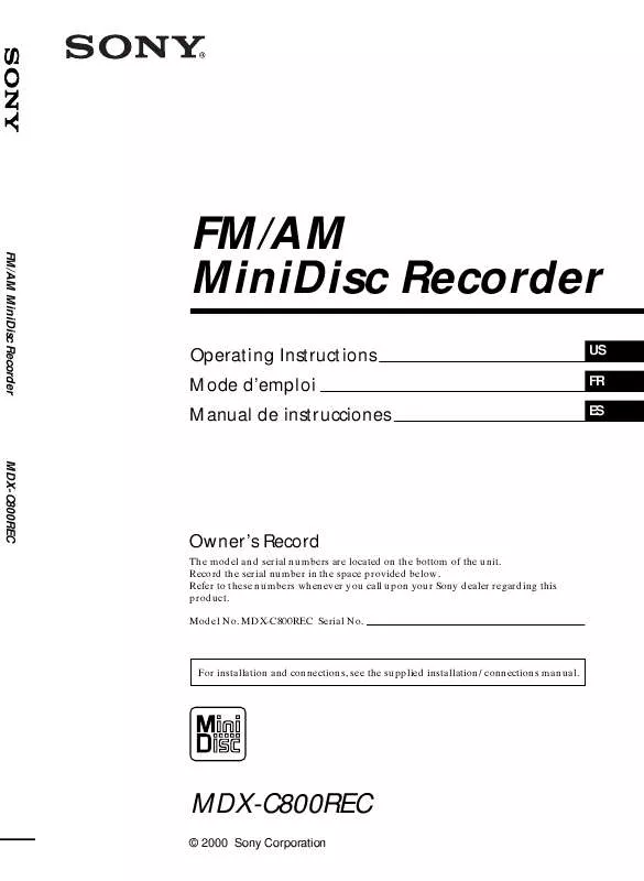 Mode d'emploi SONY MDX-C800REC