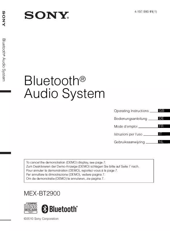 Mode d'emploi SONY MEX-BT2900