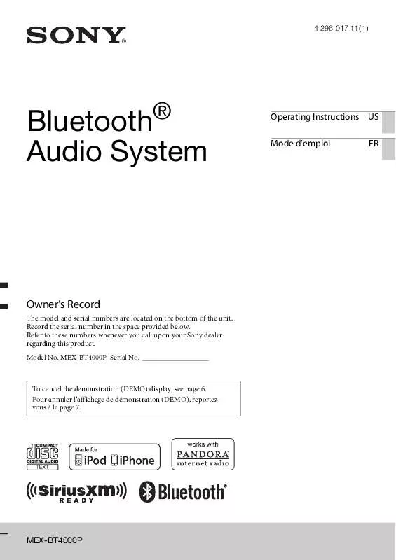 Mode d'emploi SONY MEX-BT4000P