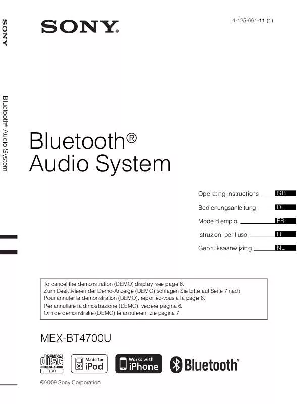 Mode d'emploi SONY MEX-BT4700U