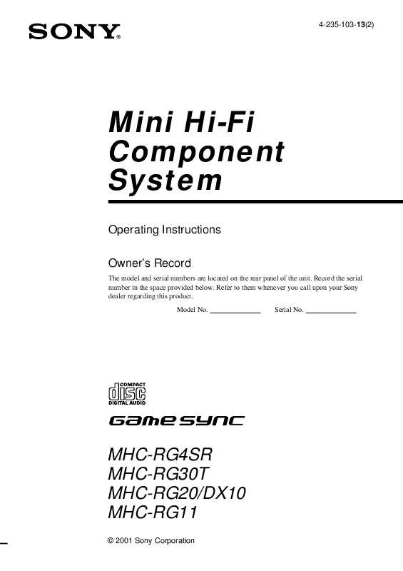 Mode d'emploi SONY MHC-DX10