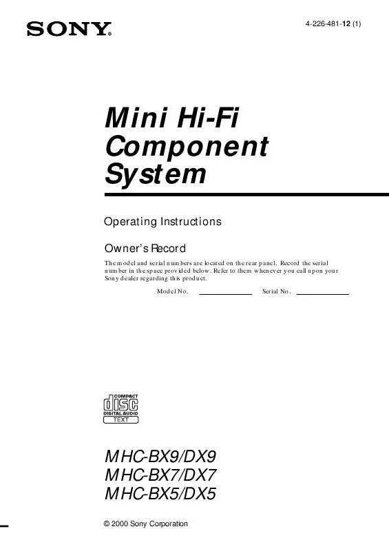 Mode d'emploi SONY MHC-DX7