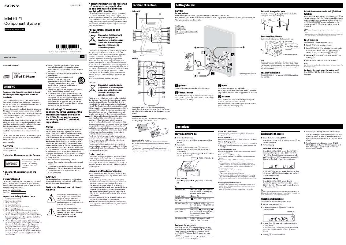 Mode d'emploi SONY MHC-EC609IP