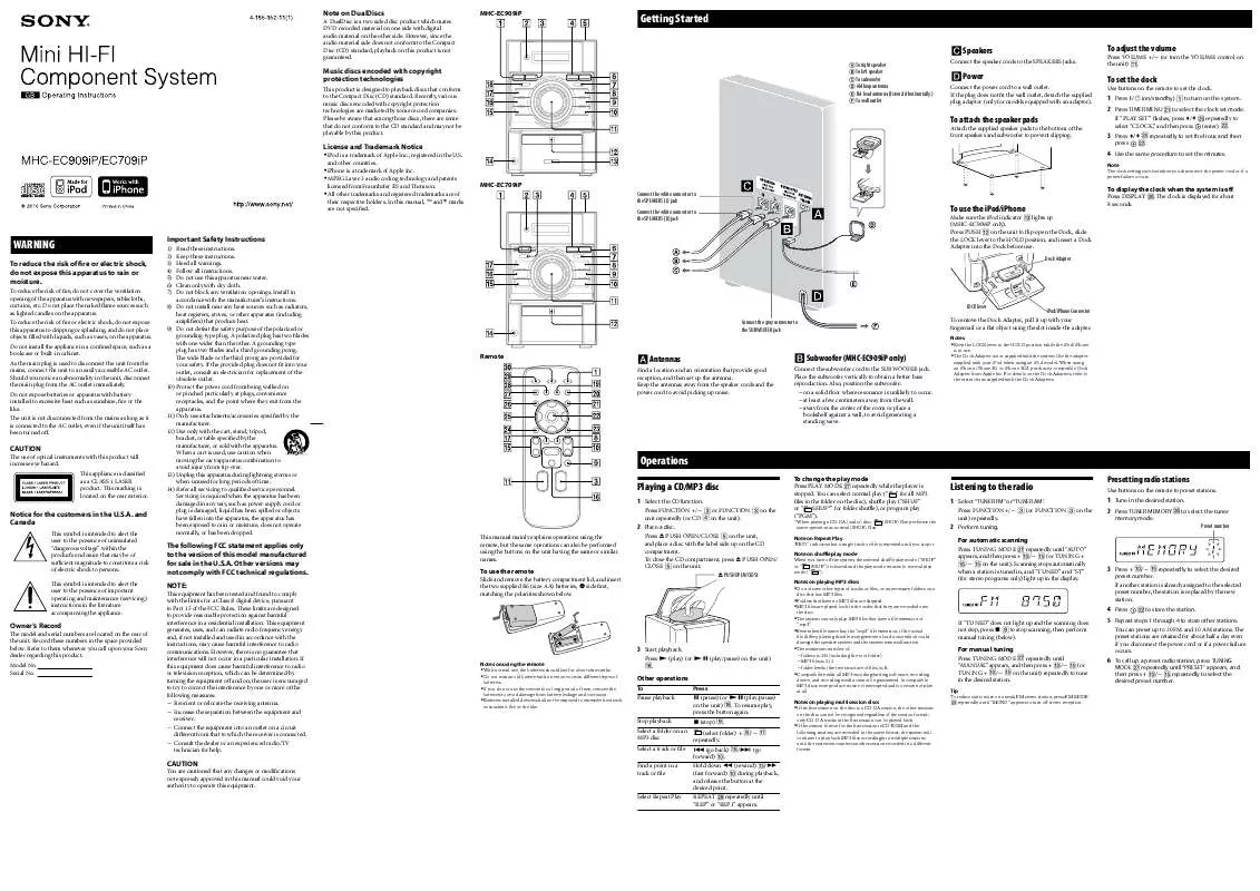 Mode d'emploi SONY MHC-EC709IP