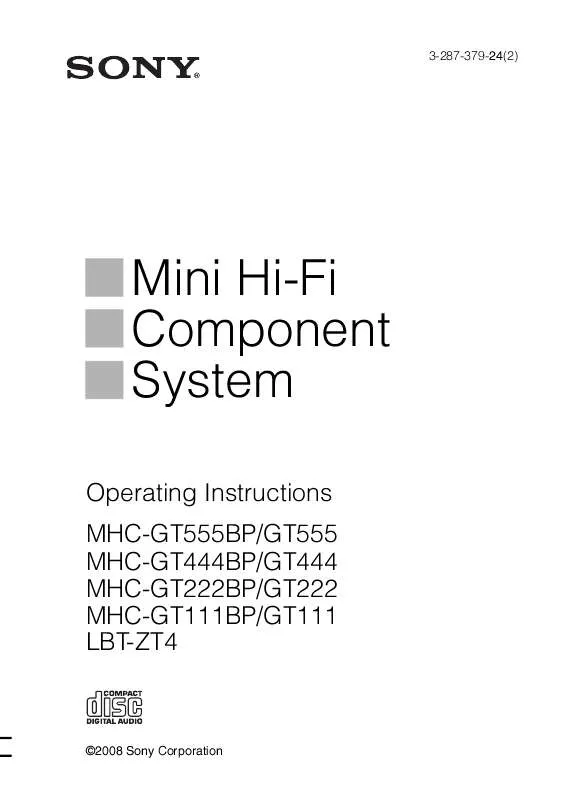 Mode d'emploi SONY MHC-GT111BP