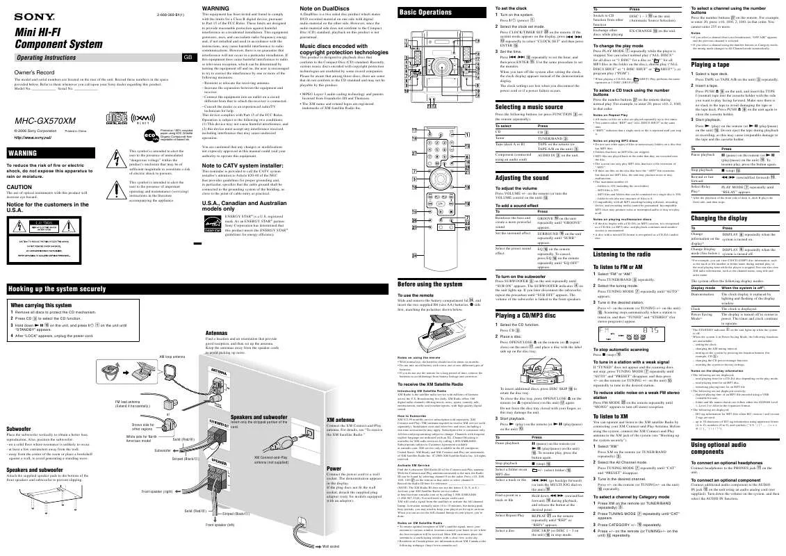 Mode d'emploi SONY MHC-GX570XM