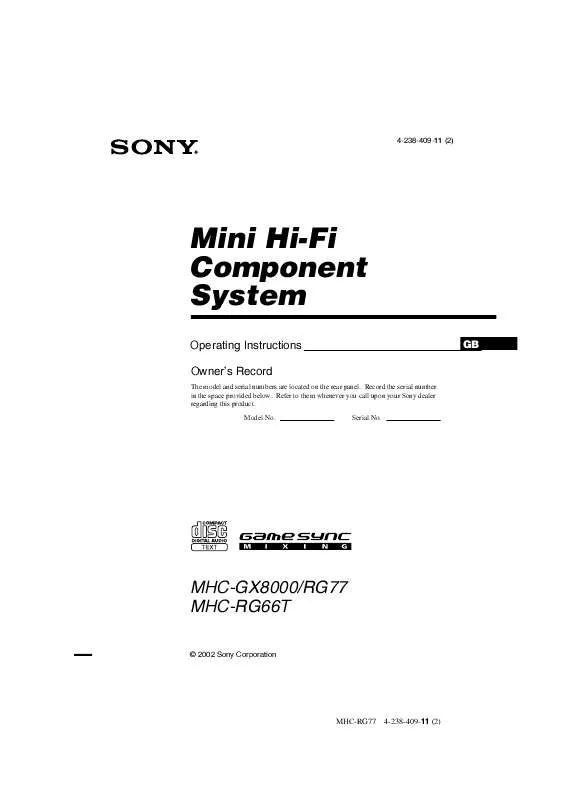 Mode d'emploi SONY MHC-GX8000