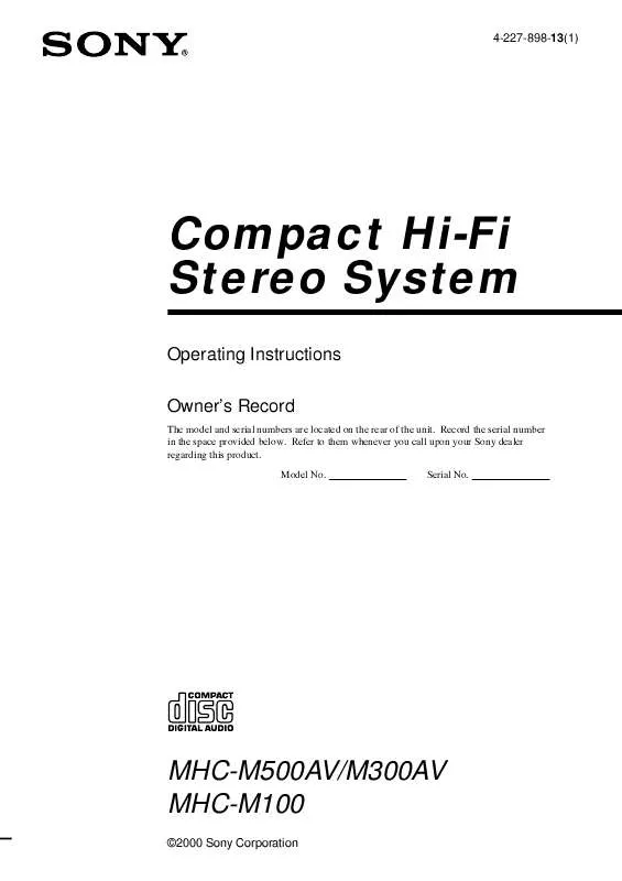 Mode d'emploi SONY MHC-M100