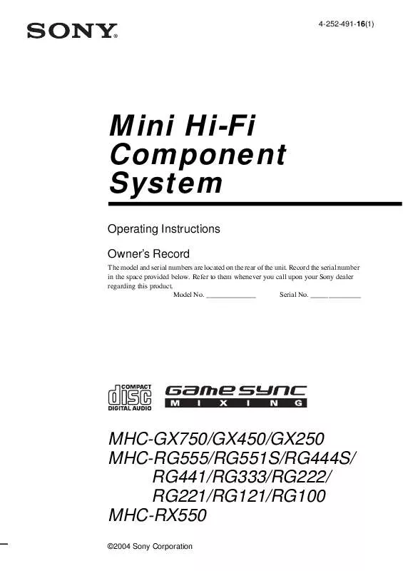 Mode d'emploi SONY MHC-RG222