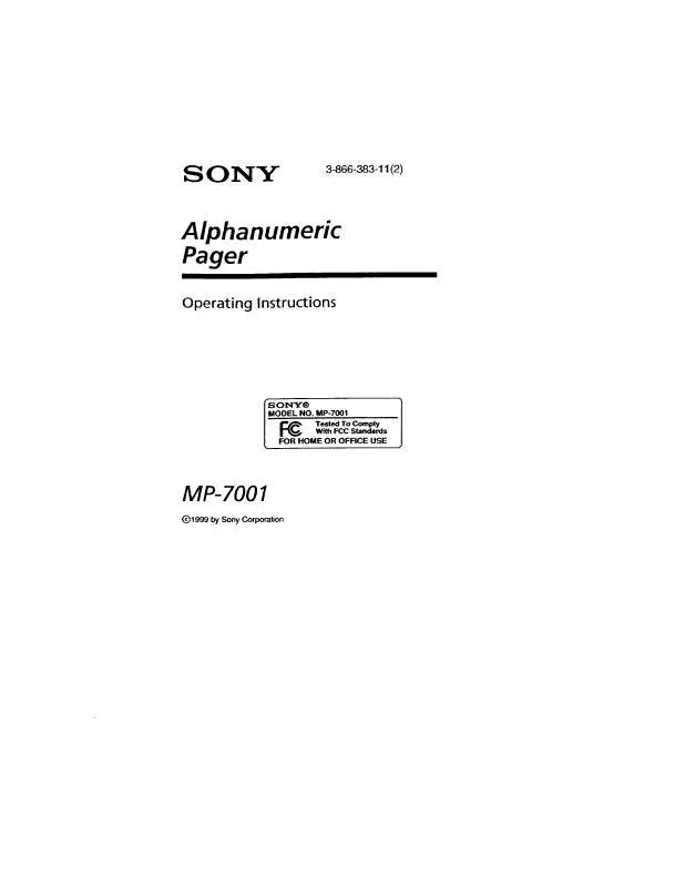 Mode d'emploi SONY MP7001