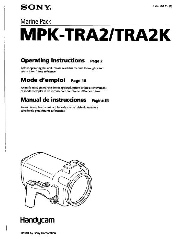 Mode d'emploi SONY MPK-TRA2