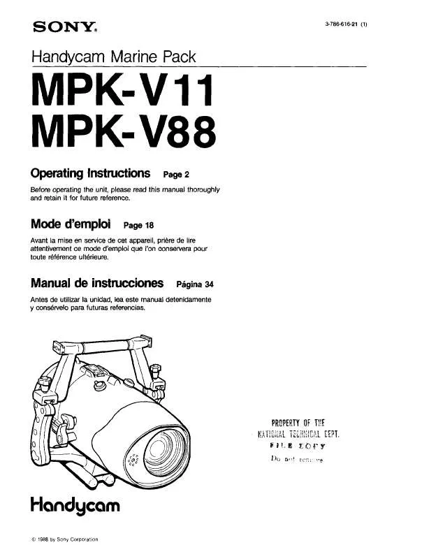 Mode d'emploi SONY MPK-V11