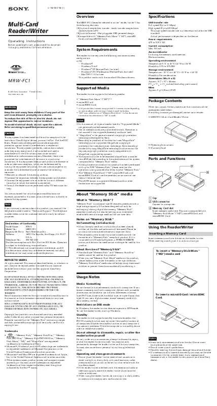 Mode d'emploi SONY MRWFC1/B1C