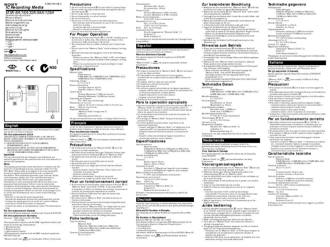 Mode d'emploi SONY MSA16A