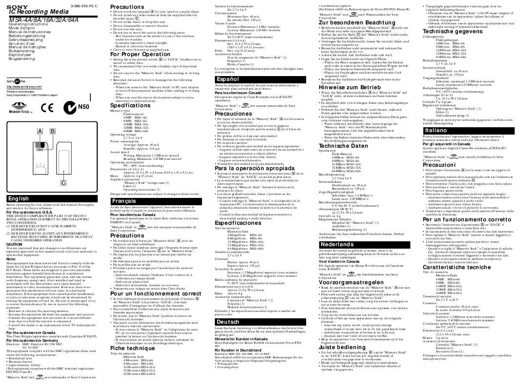 Mode d'emploi SONY MSA4A