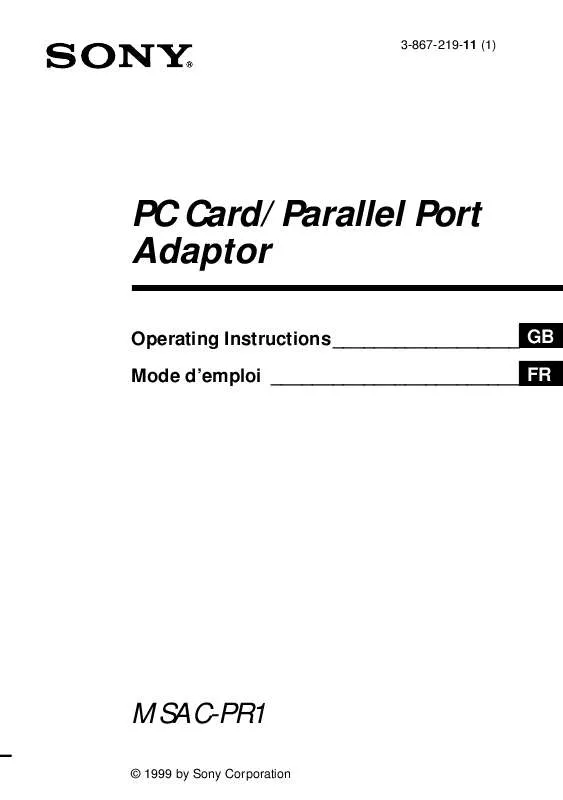 Mode d'emploi SONY MSACPR1