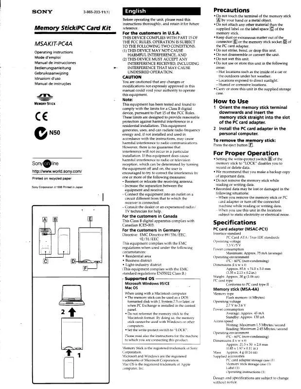 Mode d'emploi SONY MSAKITPC4A