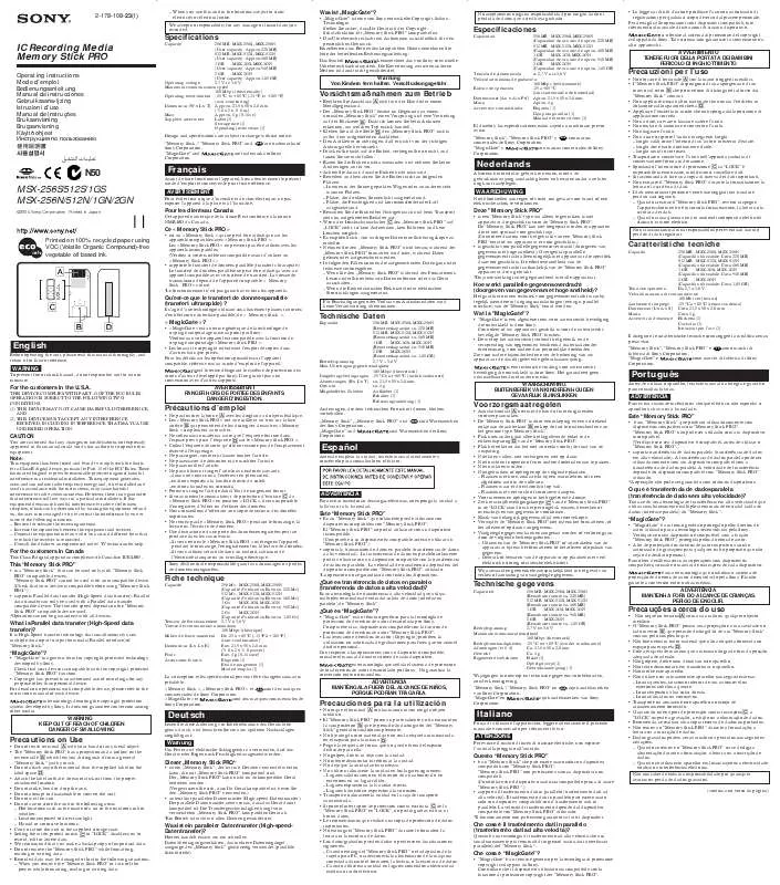 Mode d'emploi SONY MSX256S