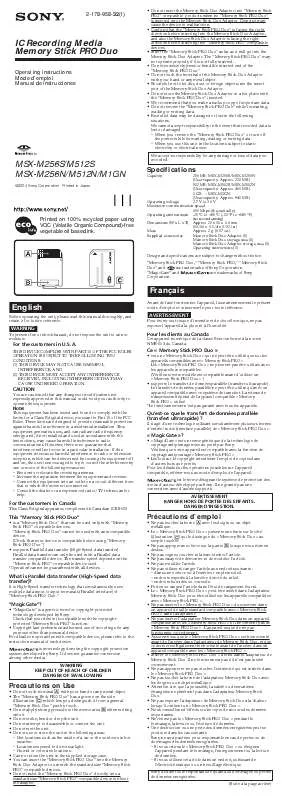 Mode d'emploi SONY MSXM256N