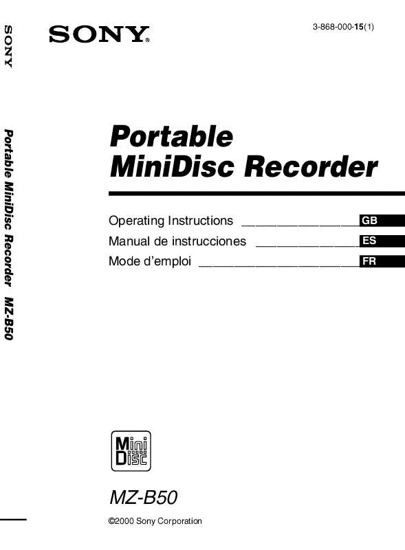 Mode d'emploi SONY MZ-B50