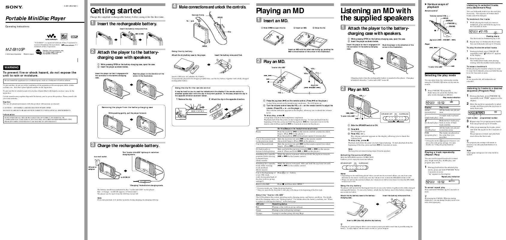 Mode d'emploi SONY MZ-E810SP