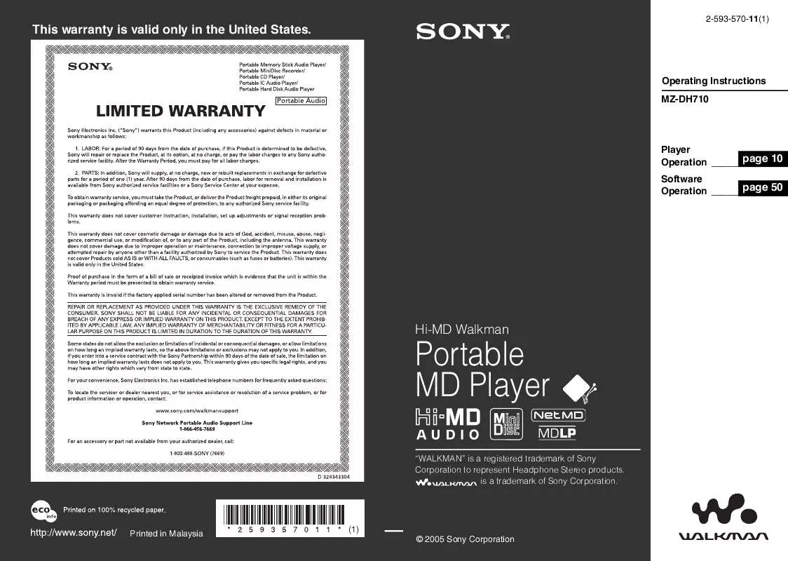 Mode d'emploi SONY MZ-DH710