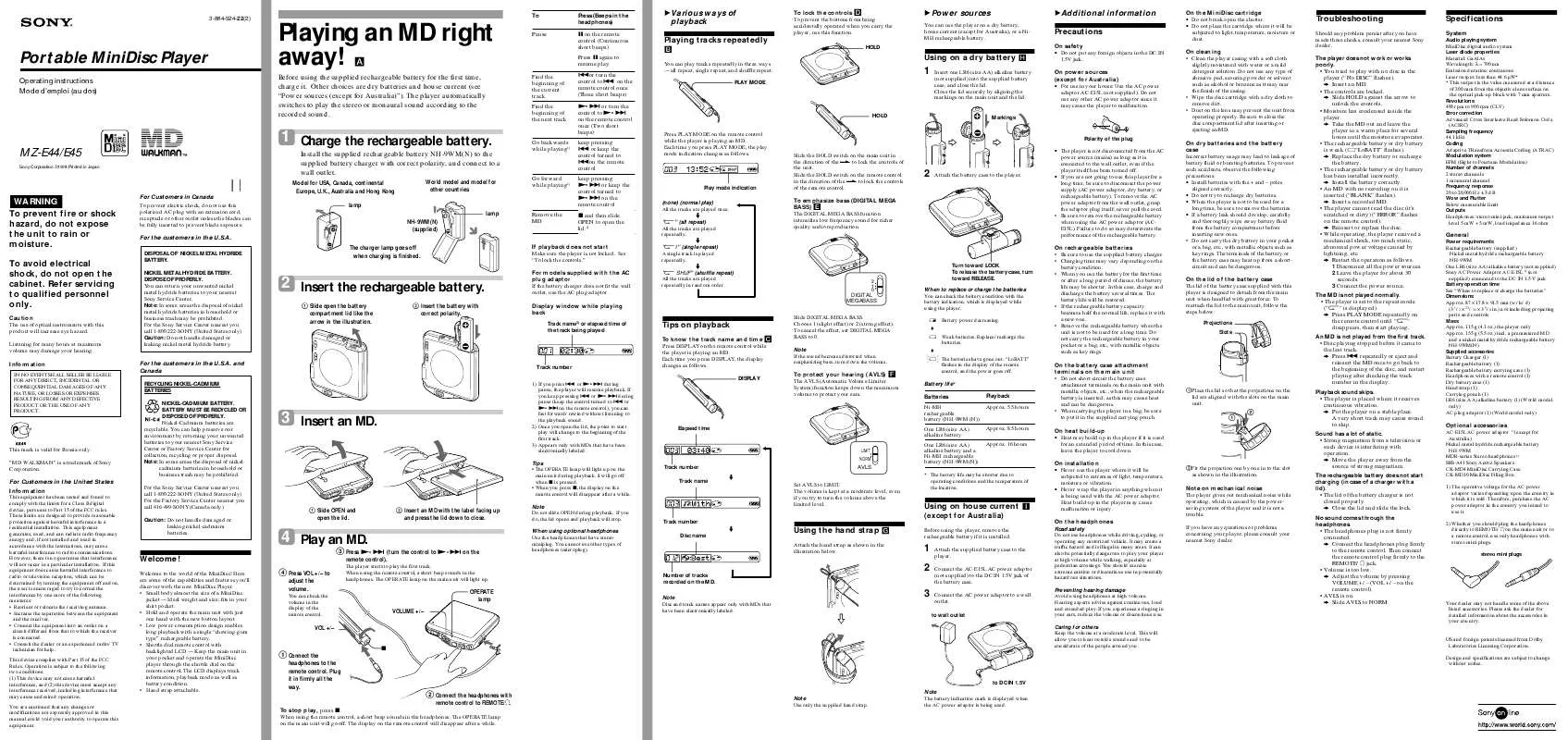 Mode d'emploi SONY MZ-E44