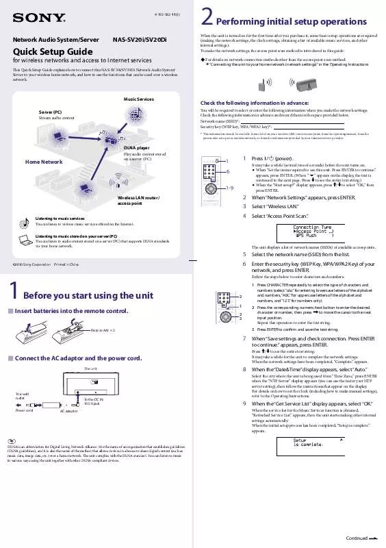 Mode d'emploi SONY NAS-SV20DI