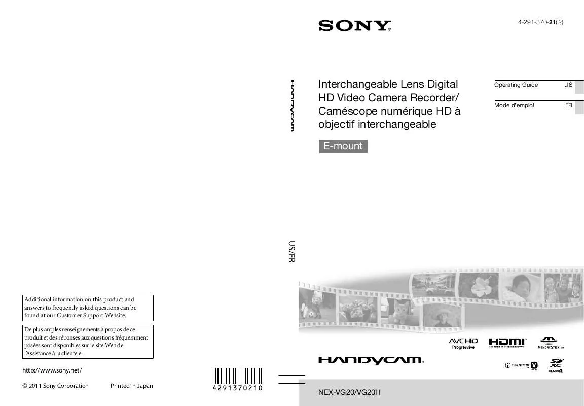 Mode d'emploi SONY HANDYCAM NEX-VG20H