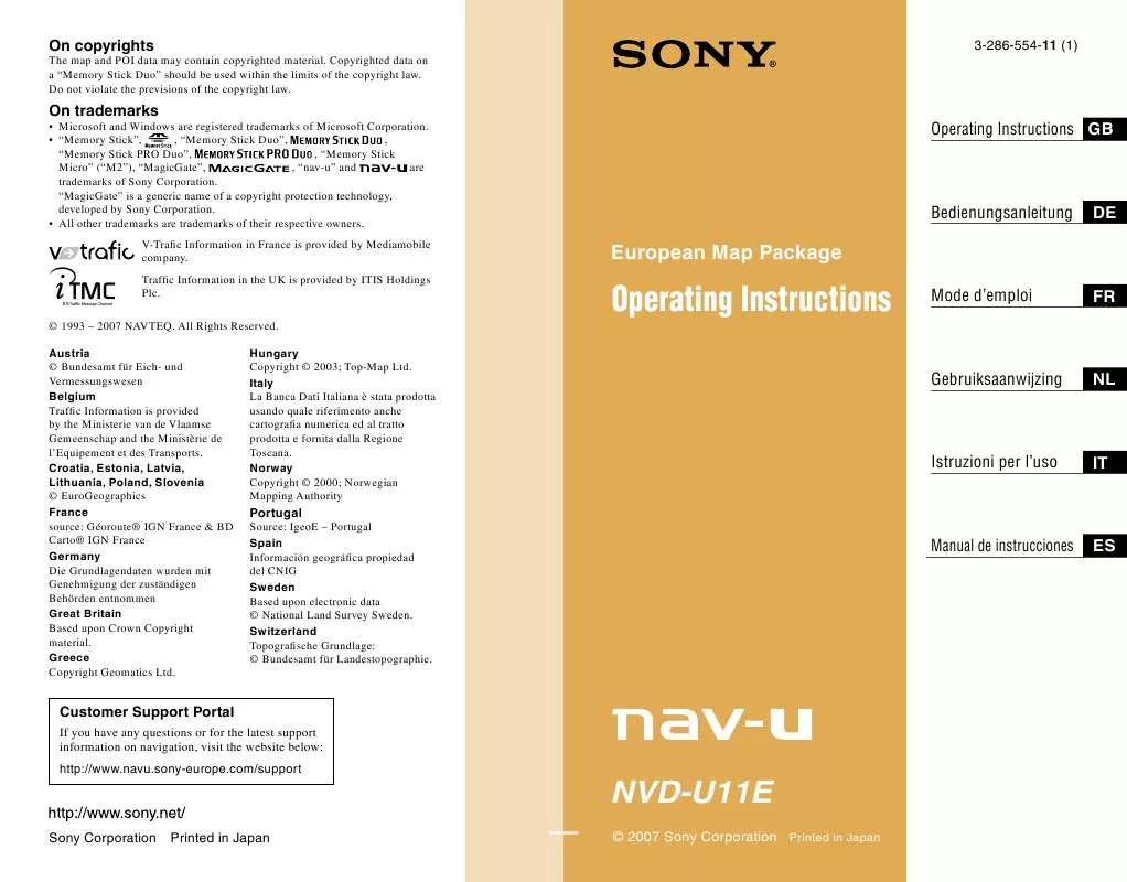 Mode d'emploi SONY NVD-U11E