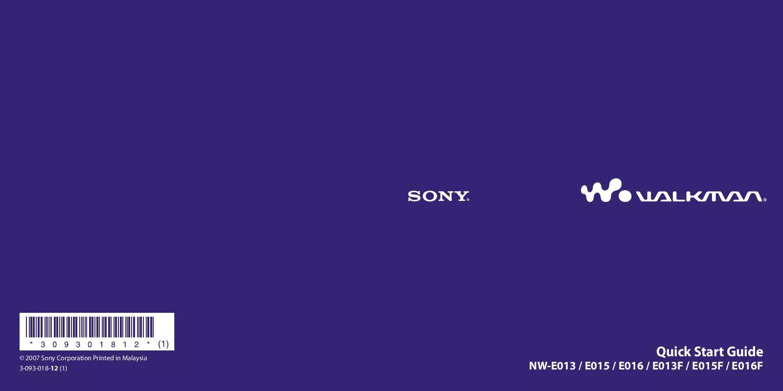 Mode d'emploi SONY NW-E013