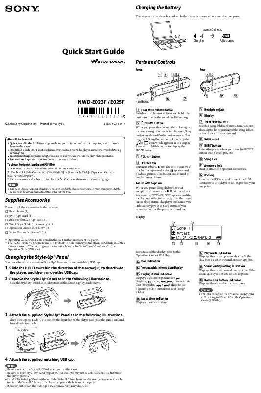 Mode d'emploi SONY NWD-E023F