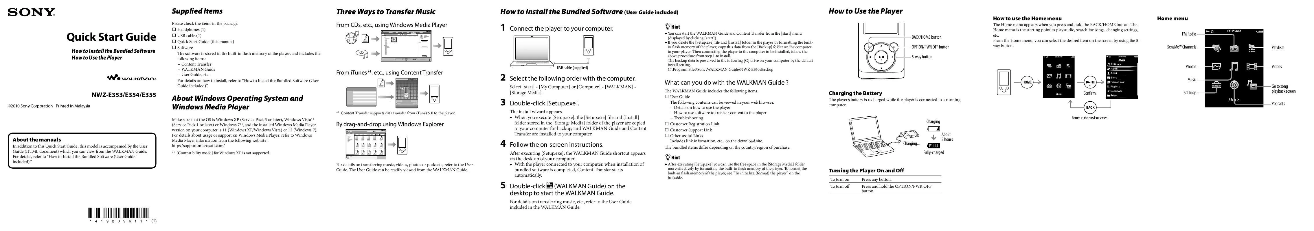 Mode d'emploi SONY NWZ-E355