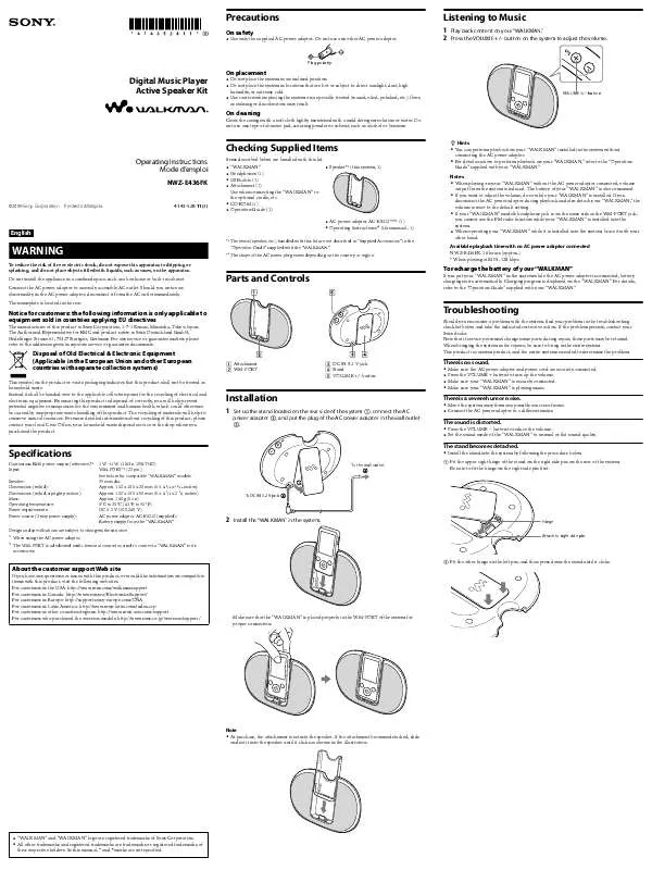 Mode d'emploi SONY NWZ-E436FK