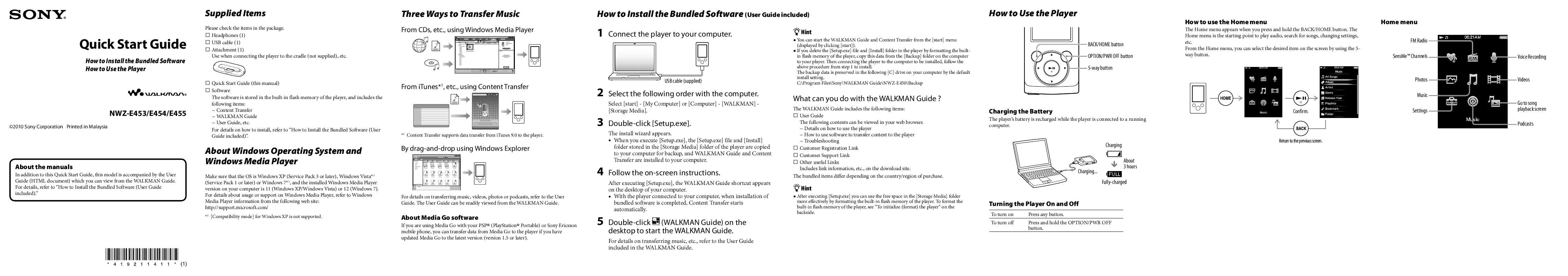 Mode d'emploi SONY NWZ-E455