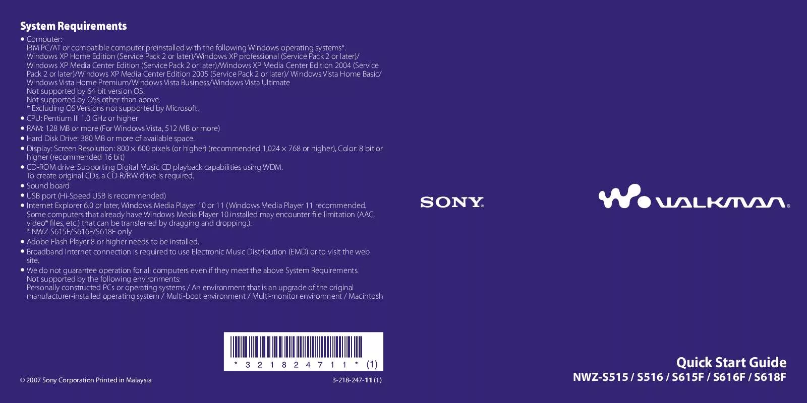 Mode d'emploi SONY NWZ-S515