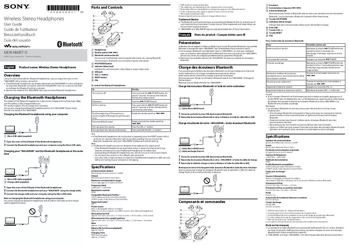 Mode d'emploi SONY NWZ-S764BT