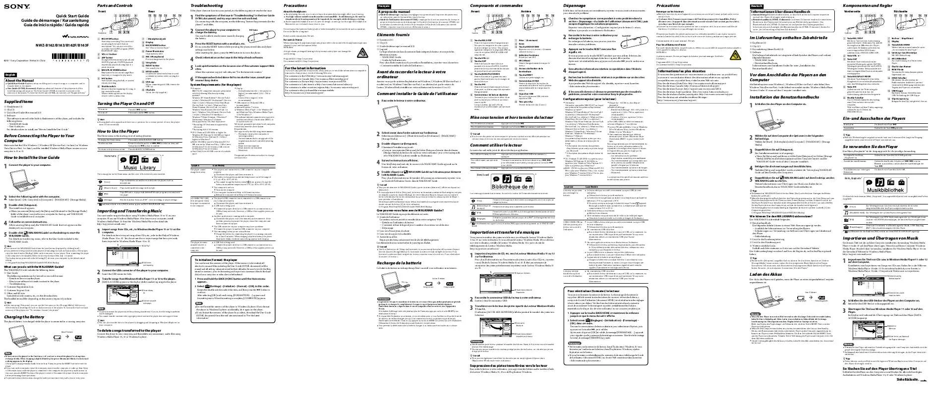 Mode d'emploi SONY NWZ-B162R