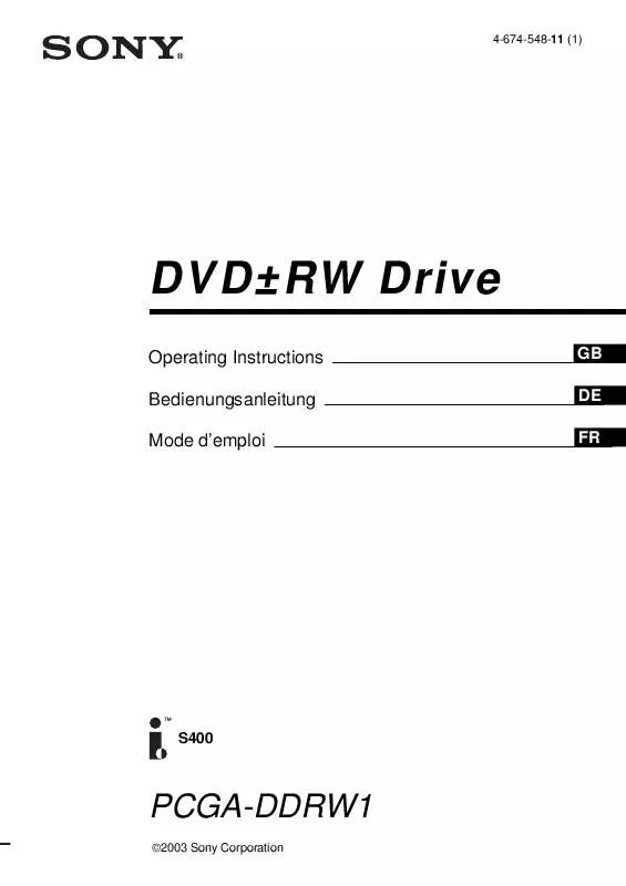 Mode d'emploi SONY VAIO PCGA-DDRW1