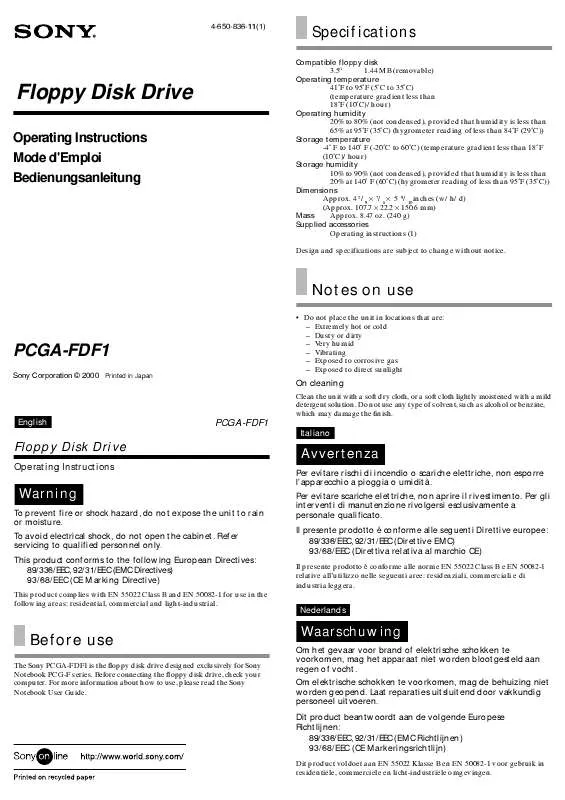 Mode d'emploi SONY PCGA-FDF1