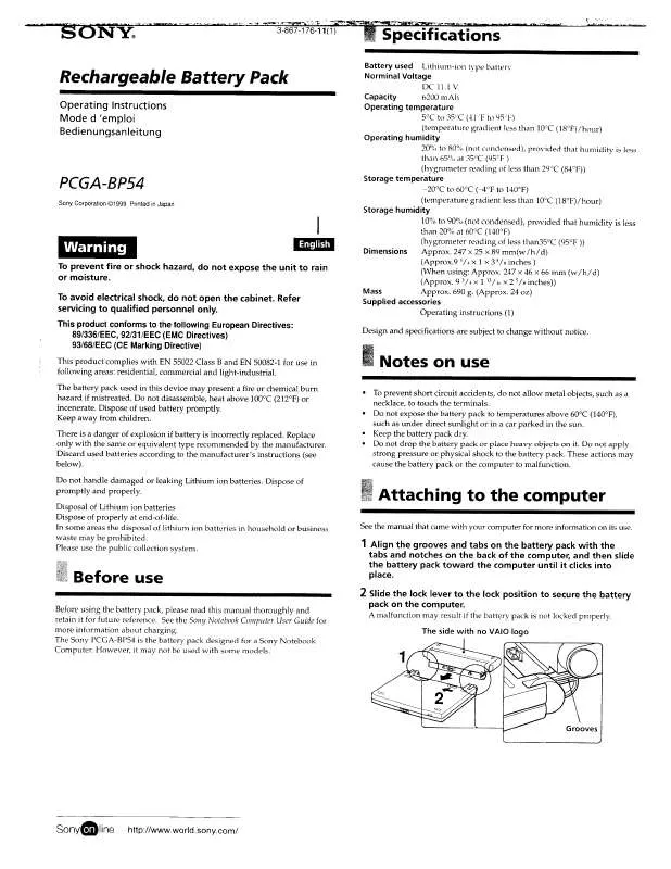 Mode d'emploi SONY PCG-ABP54