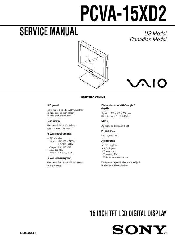 Mode d'emploi SONY PCV-A15XD2