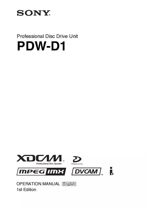 Mode d'emploi SONY PDWD1OP