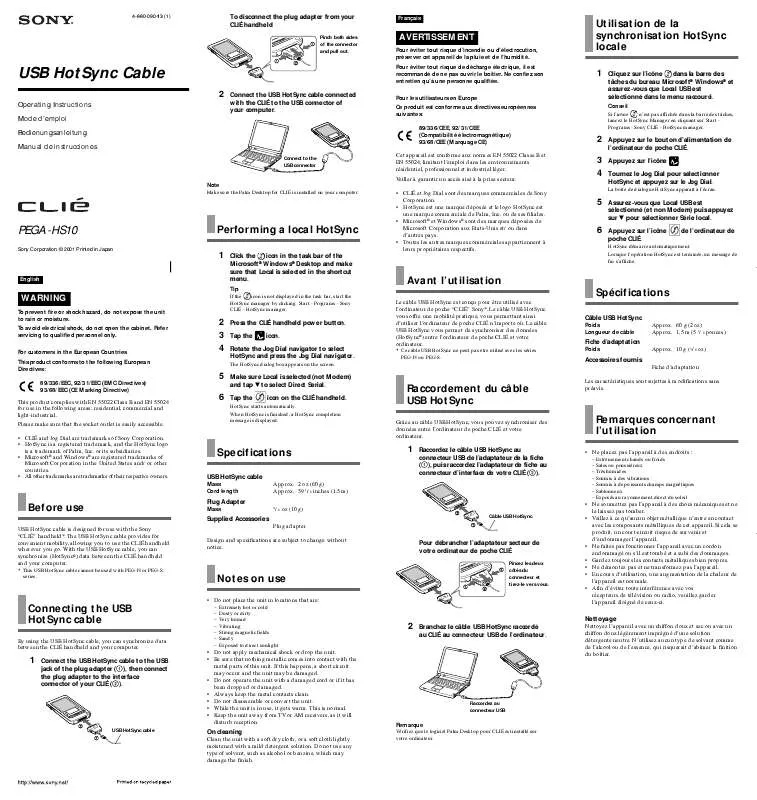 Mode d'emploi SONY PEGA-HS10