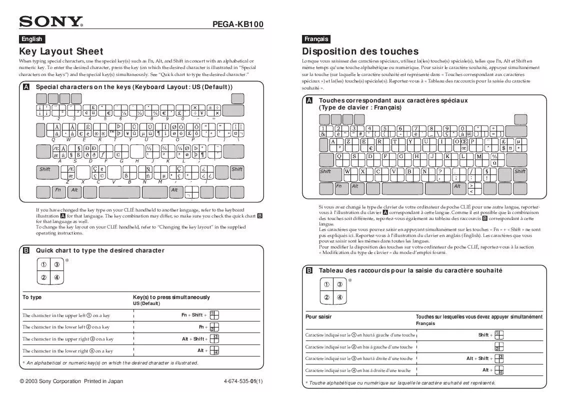 Mode d'emploi SONY CLIE PEGA-KB100