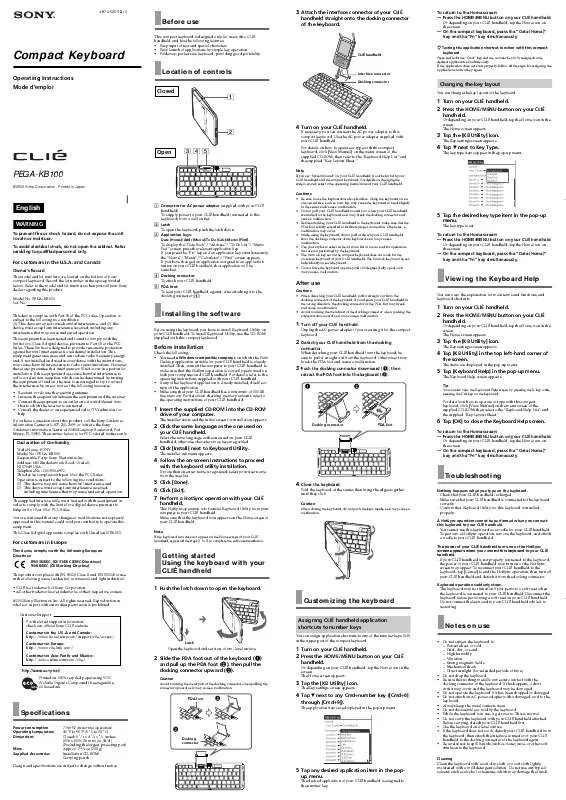 Mode d'emploi SONY PEGA-KB100