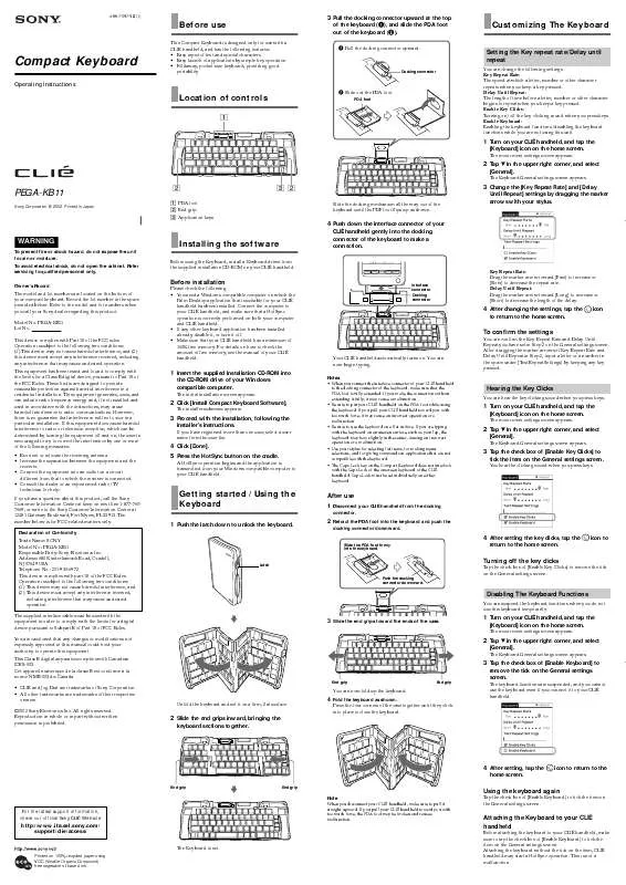 Mode d'emploi SONY CLIE PEGA-KB11