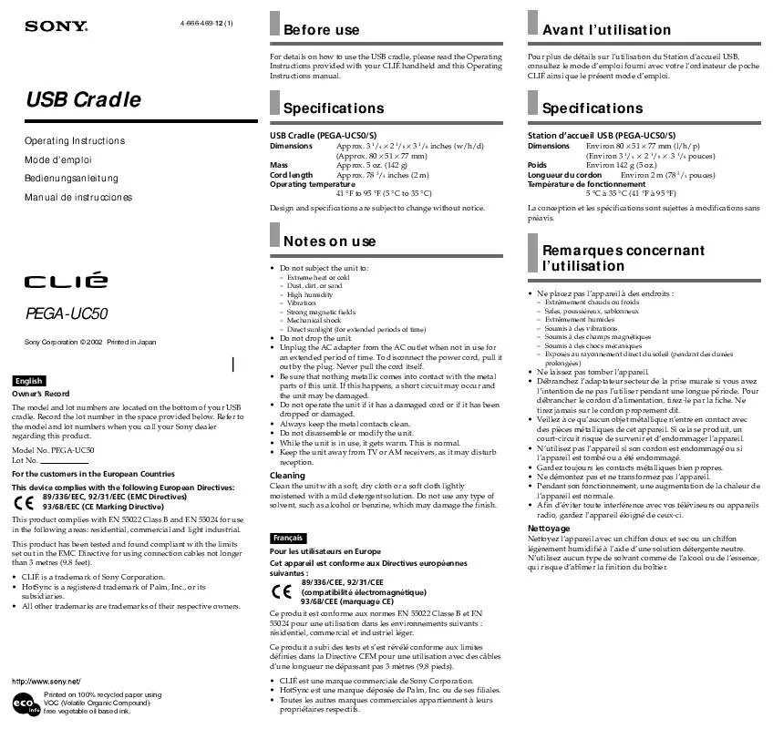 Mode d'emploi SONY CLIE PEGA-UC50