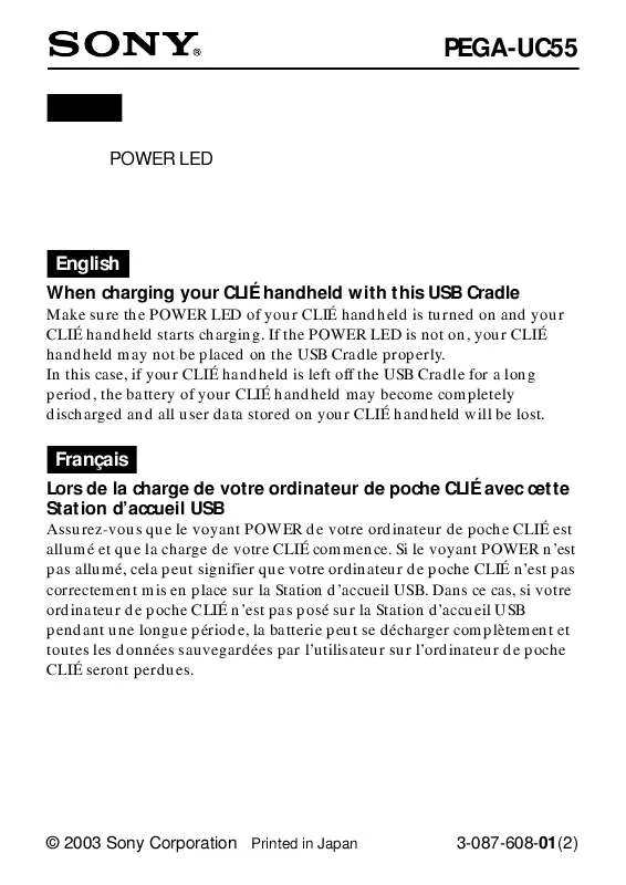 Mode d'emploi SONY CLIE PEGA-UC55