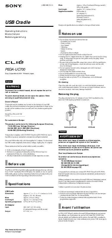 Mode d'emploi SONY PEGA-UC700